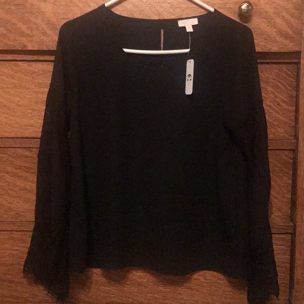 Blouse with lace detail arms bell sleeves NWT